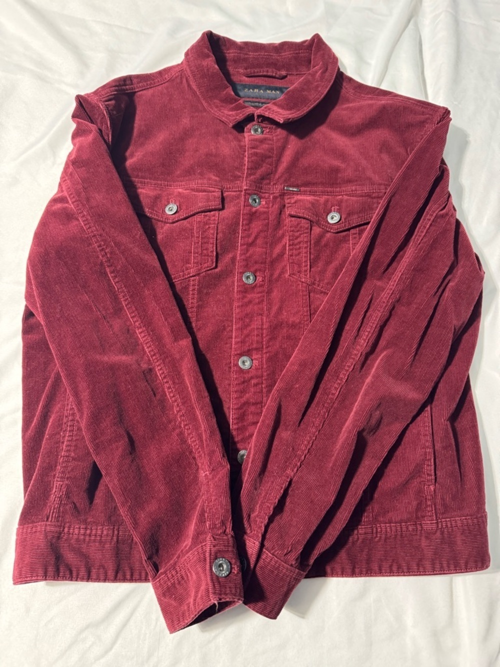 ZARA Man Burgundy Corduroy Trucker Jacket Large Casual Layering Piece Street